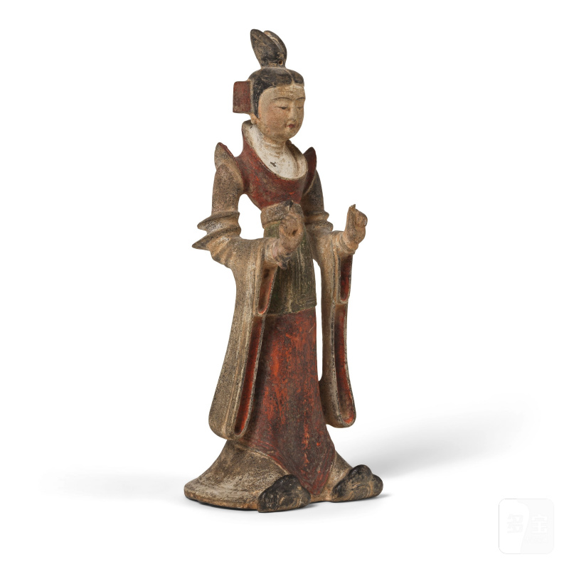 二十世紀 石雕加彩仕女像 | STATUETTE DE DAME DE COUR EN PIERRE POLYCHROME DE STYLE TANG - 图8